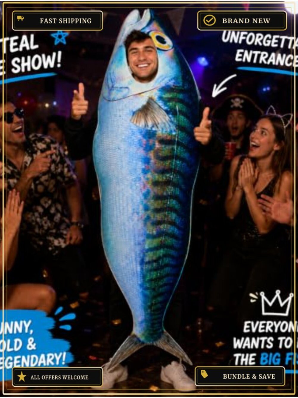 Adult Fish Costume Halloween Funny Sea Animal Ocean Outfit - Picture 2 of 6